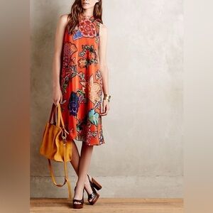 MAEVE Anthropologie Larkhill 100% Silk Floral Orange Halter Dress size- Measure
